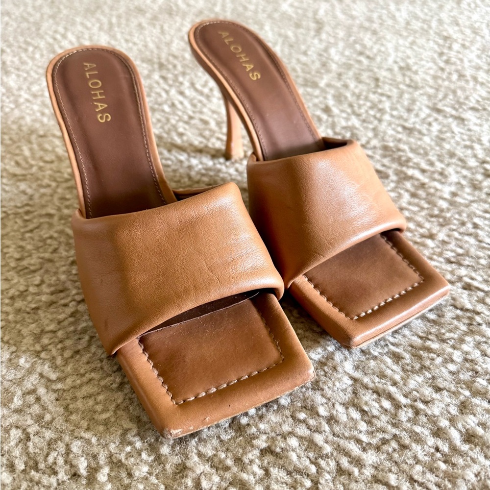 ALOHAS Brown Leather Heeled Mules